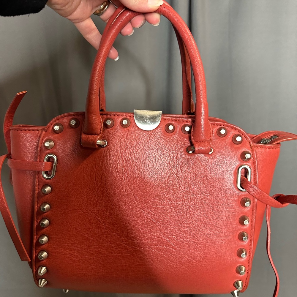 Red Studded Leather Handbag